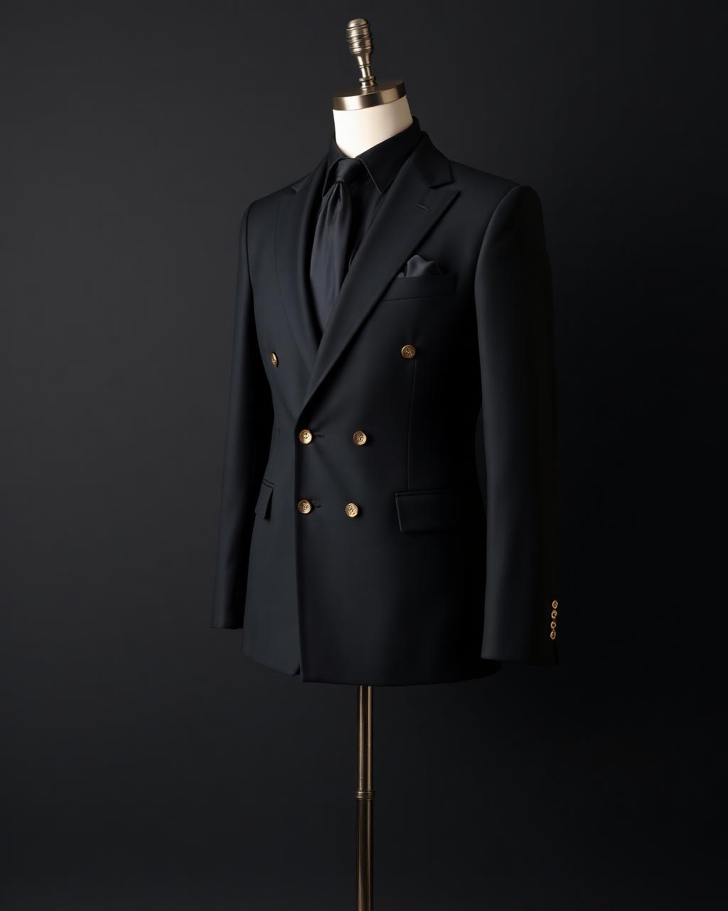 Costume Noir Double Boutonnage Or